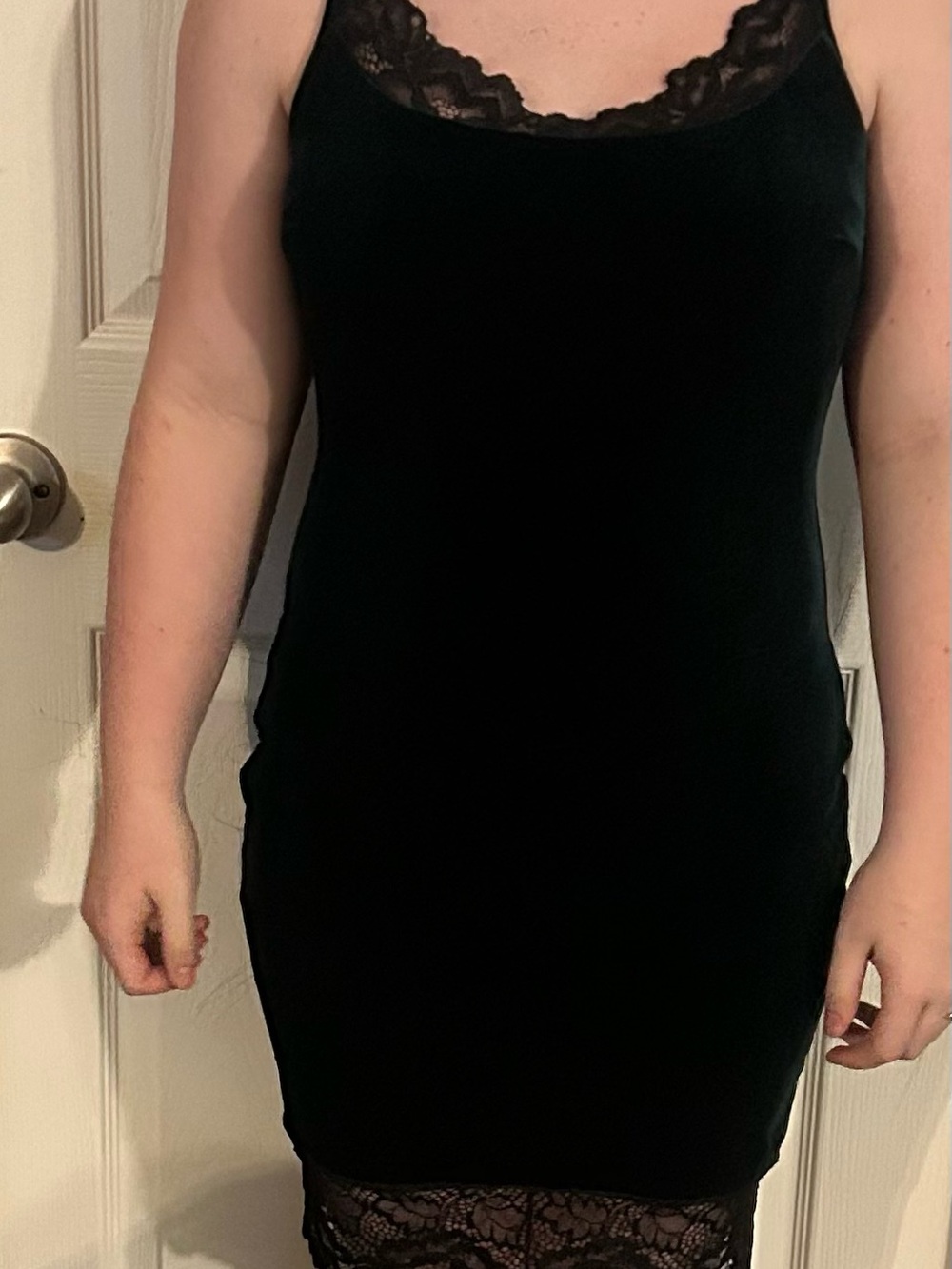 Black Lace-Trim Slip Dress